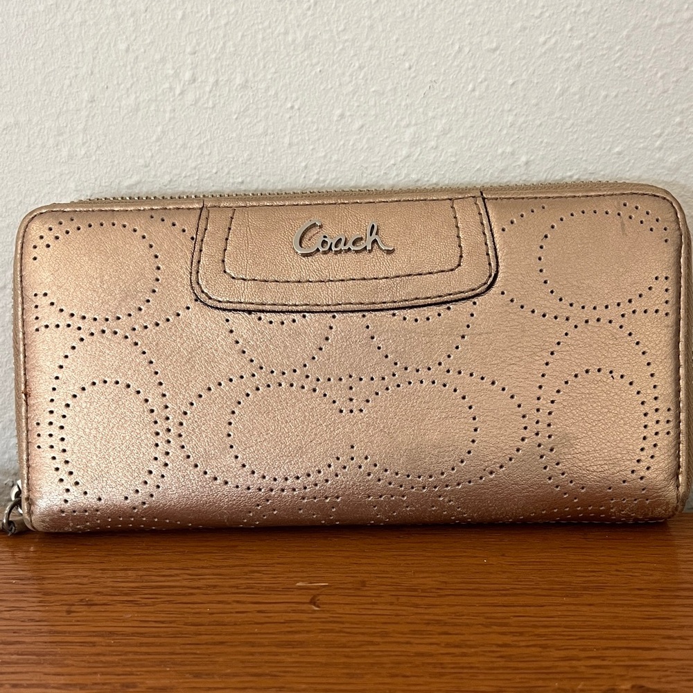 Coach Ashley Perforated Signature C Zip Around Wallet